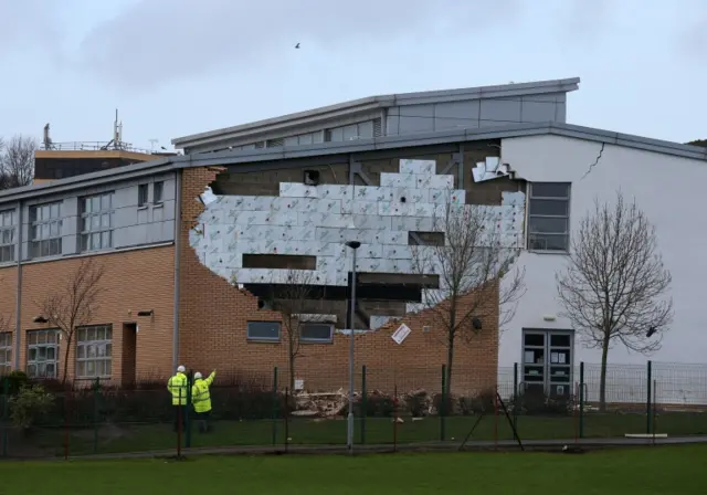 The power of Storm Gertrude collapsed a wall at Oxgangs Primary School in Edinburgh.