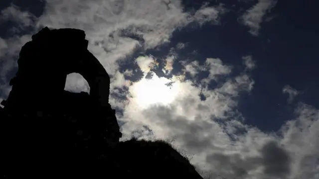 Mow Cop folly in sunshine