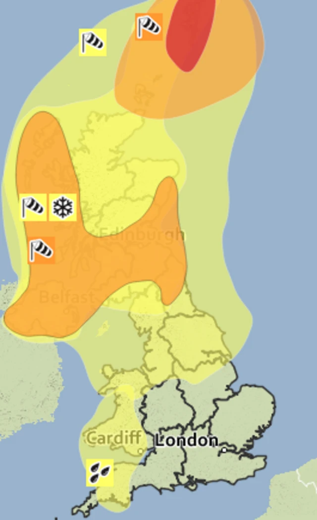 Met Office Map of weather warnings