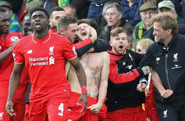 Liverpool celebrate a late winner