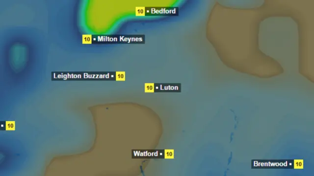 Rain over the Three Counties tonight