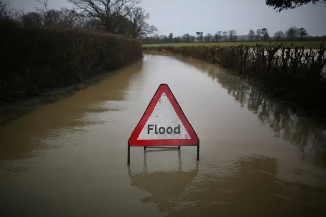 Flood sign submerged