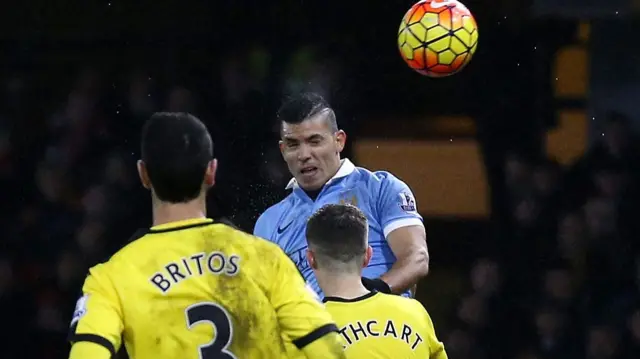 Sergio Aguero scores against Watford