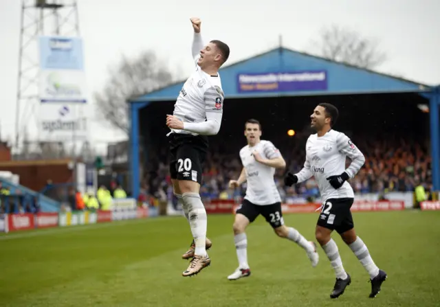 Everton"s Ross Barkley celebrates scoring their third goal