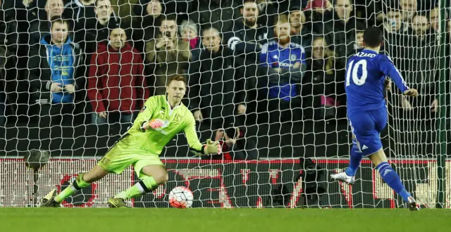 Eden Hazard scores the fourth goal for Chelsea from the penalty spot