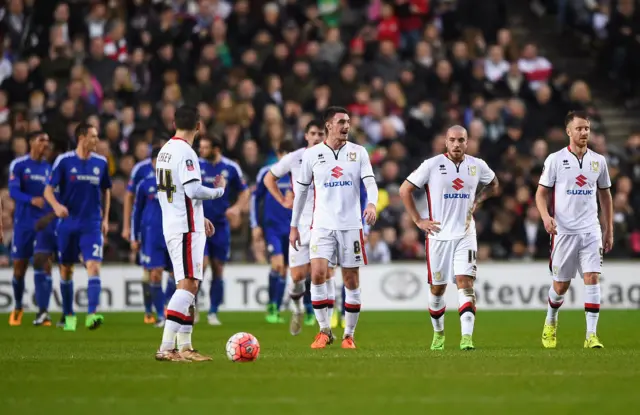 MK Dons players look dejected