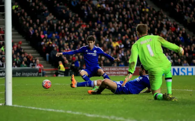 Chelsea"s Diego Costa has a missed chance on goal during the Emirates FA Cup, fourth round match at Stadium:MK