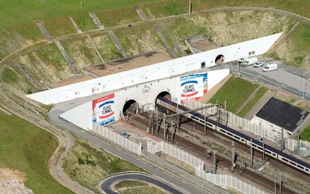 n aerial picture taken on October 8, 2015 shows the Eurotunnel site in Coquelles, northern France