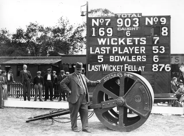 The scoreboard at The Oval in 1938