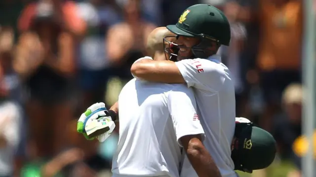 Hashim Amla and Faf Du Plessis embrace