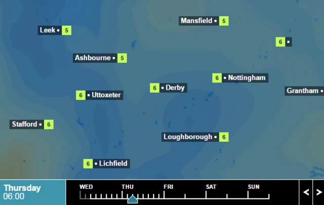 Weather temperatures for 6am on Thursday January 7