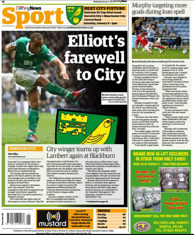 Back page Norwich Evening News