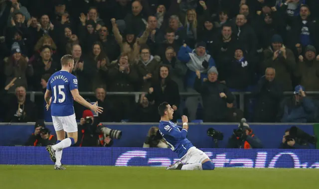 Everton celebrate their opening goal