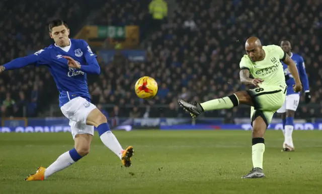 Fabian Delph shoots towards goal