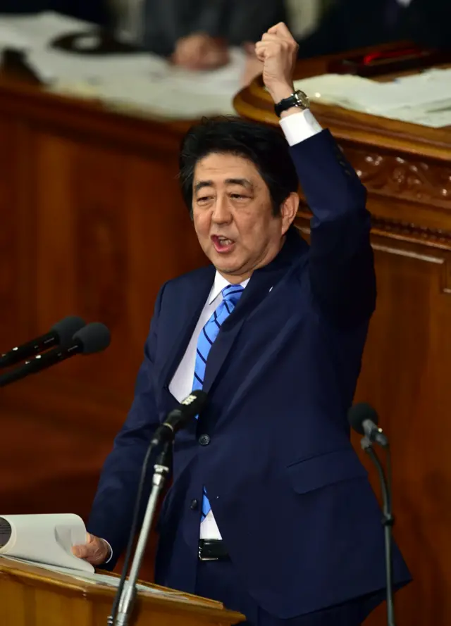 Japanese Prime Minister Shinzo Abe responds to North Korea's test in the Diet in Tokyo on Wednesday