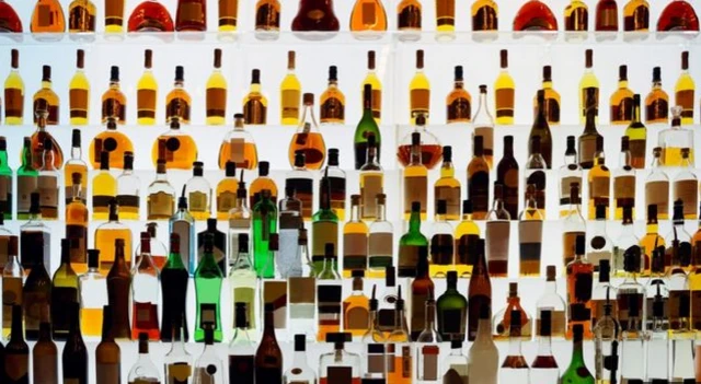 Alcohol on shelves