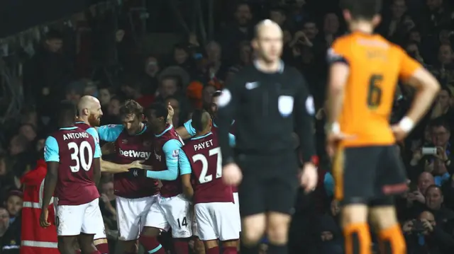 Nikica Jelavic of West Ham United celebrates