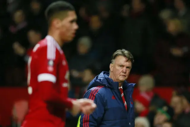 Louis van Gaal walks off at half time