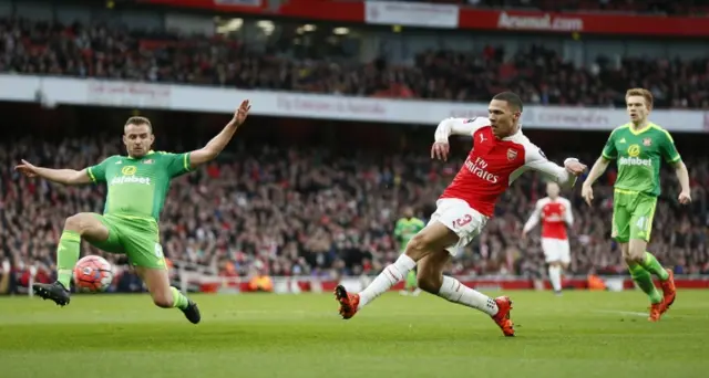 Kieran Gibbs shoots