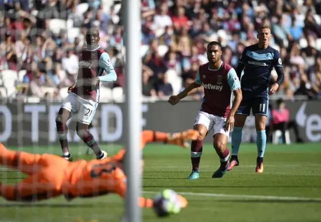 Viktor Fischer shoots at goal