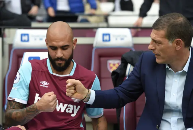 Simone Zaza comes on for West Ham