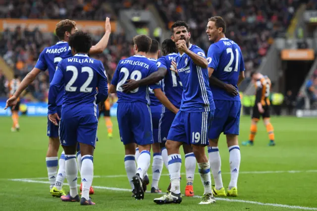 Chelsea celebrate Costa goal