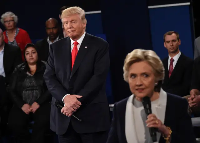 Donald Trump and Hillary Clinton debate in St Louis, Missouri