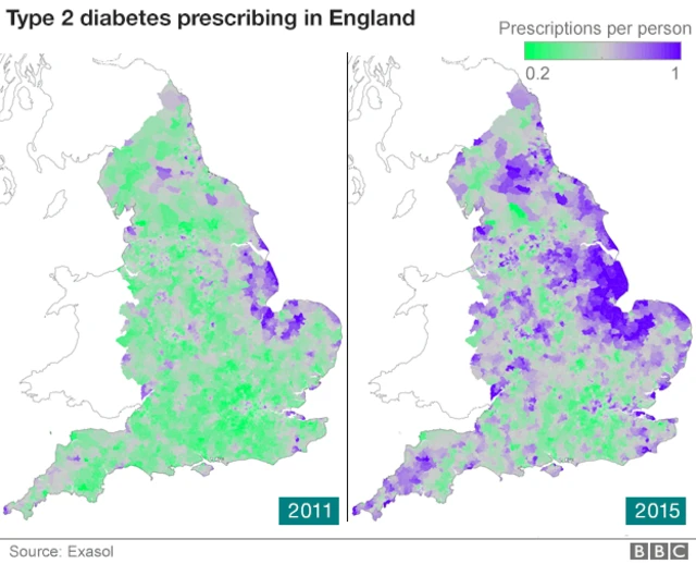 Data picture showing spread of type 2 diabetes