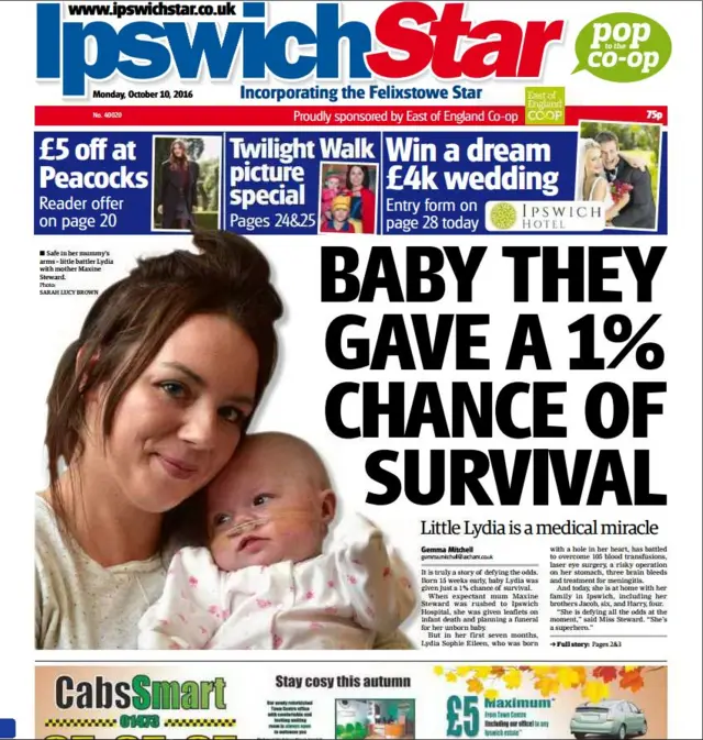 Front page of Ipswich Star