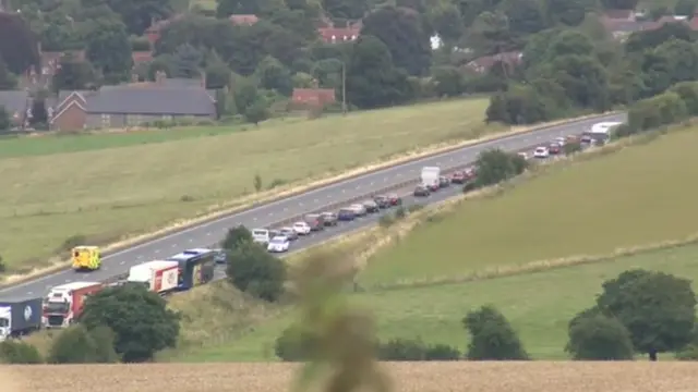 Long queues on the A34 in the wake of the crash