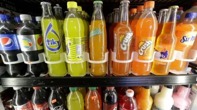 Bottles of sugary drinks