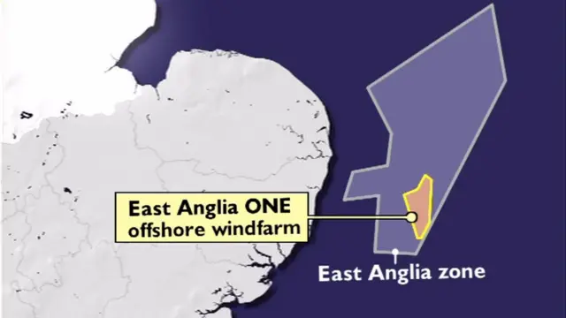 Map showing East Anglia One offshore windfarm zone