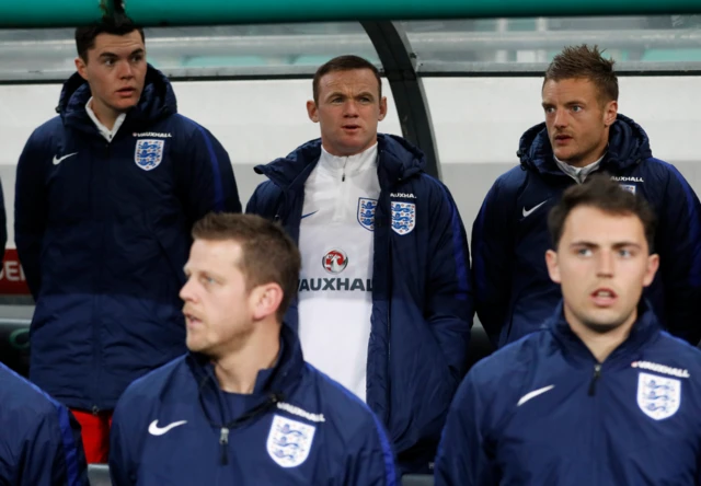 Wayne Rooney on the England bench