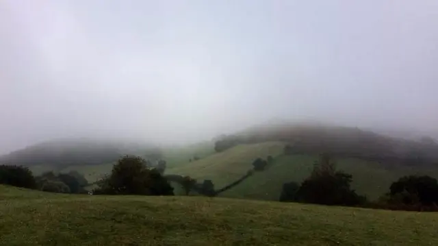 Hills in fog