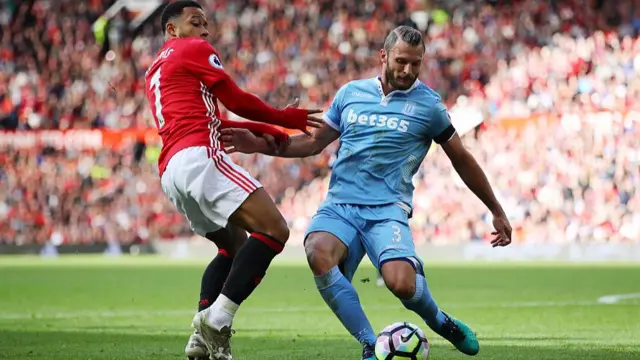 Erik Pieters in action for Stoke against Manchester United