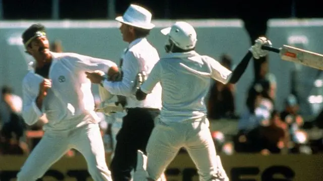 Dennis Lillee and Javed Miandad square up