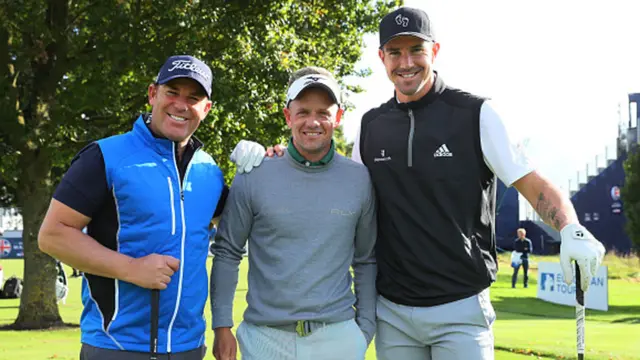 Former cricketer Shane Warne, Luke Donald of England and cricketer Kevin Pietersen