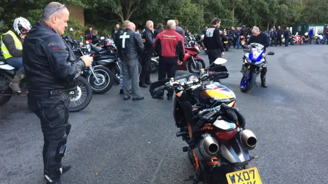 Bikers preparing for the memorial ride