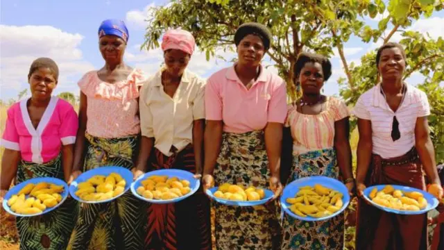 Women holding plates of sweet potato