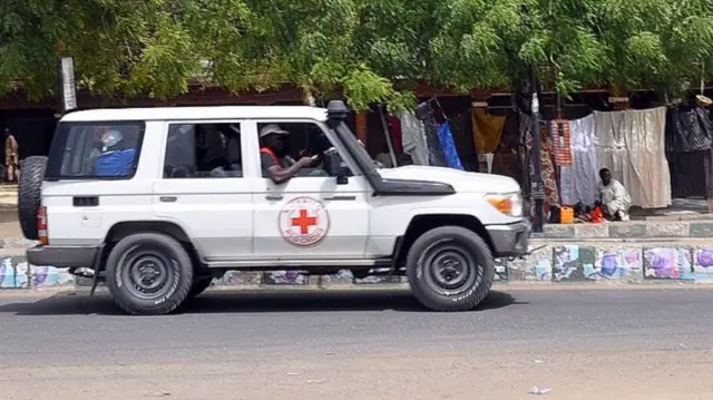 Red Cross vehicle in Maiduguri, Nigeria