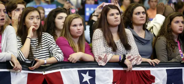 Young women listening to the Michelle Obama speech