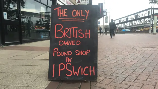 The only British owned pound shop in Ipswich sign