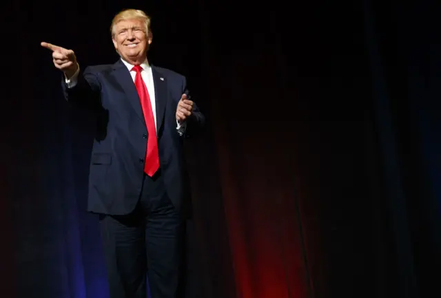 Donald Trump arrives to speak at a campaign rally at the South Florida Fairgrounds and Convention Center - 13 October 2016