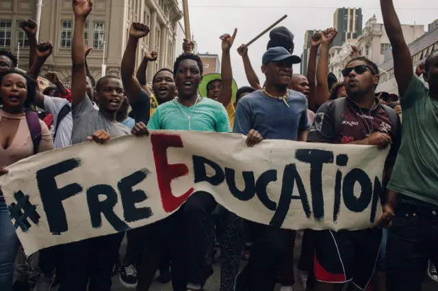 Students protesting in Durban, South Africa