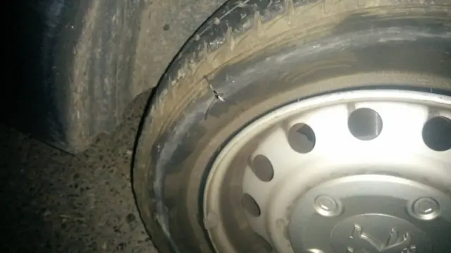 Slashed tyre