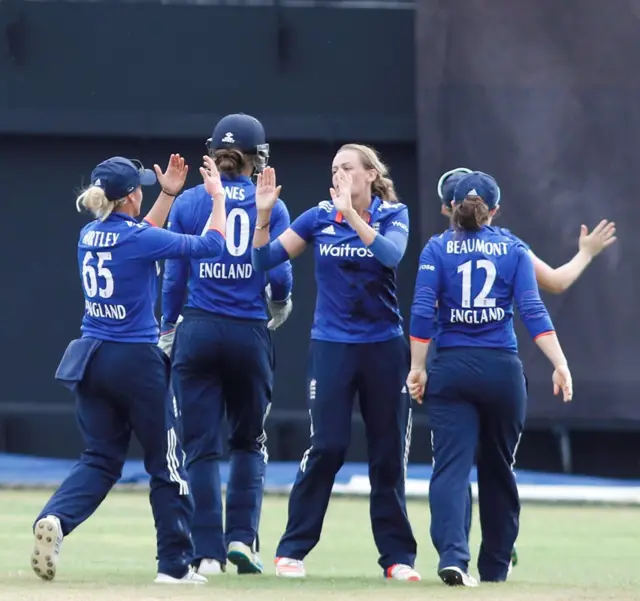 England celebrate in the third ODI