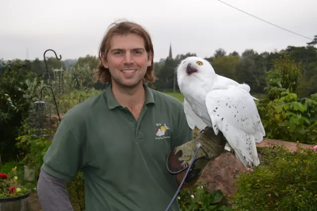 Mike Hill from Hilltop Birds of Prey pictured with another owl