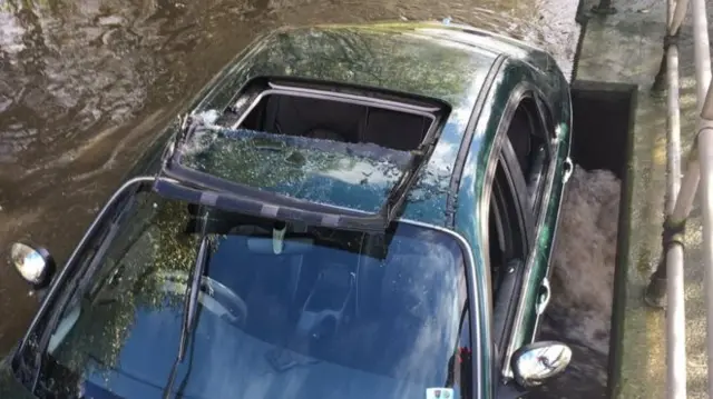 Sun roof smashed in car