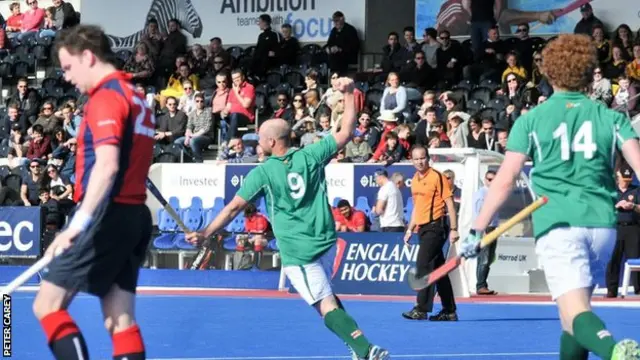 Guernsey Hockey celebrate a goal in the EH Trophy.