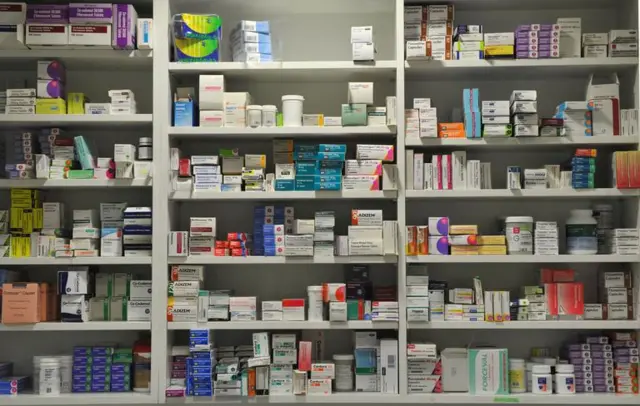 Pharmacy shelves